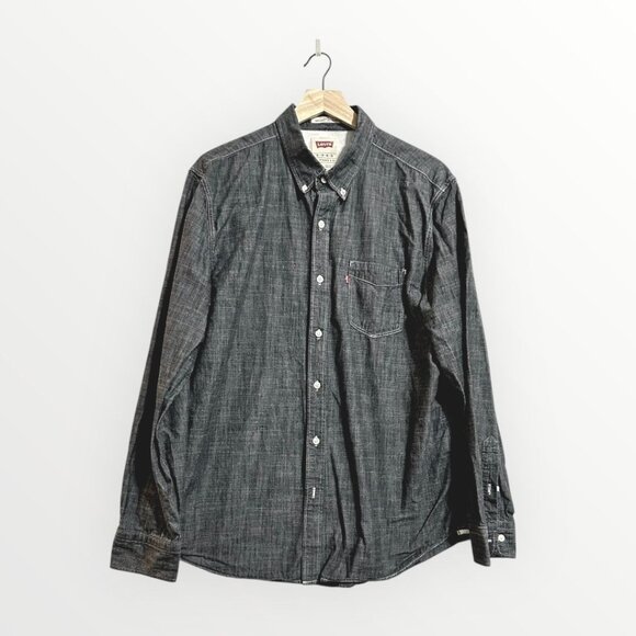 Levi’s Men’s Button Down Shirt XL Black Gray Chambray Long Sleeve Slim Fit Cotto - Picture 1 of 13